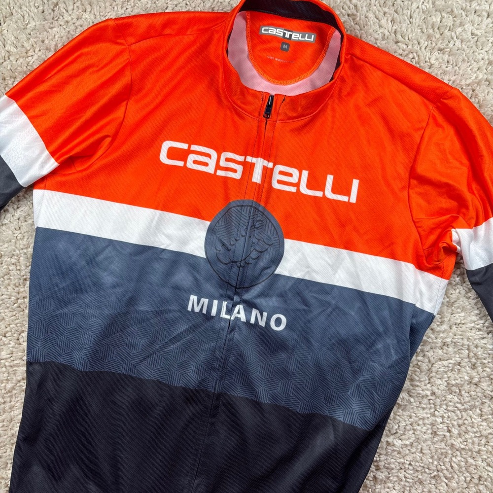 Castelli Mens Cycling Jersey Medium Orange Milano Colorblock Short Sleeve Biking